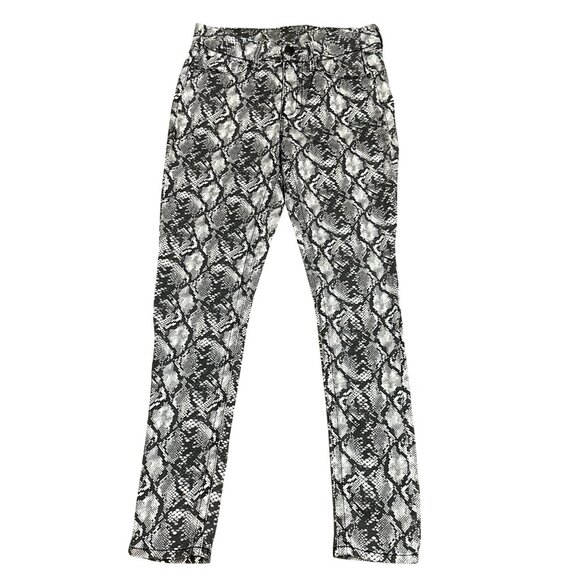 Seven7 Tummyless High Rise Skinny Jeans Black White Snakeskin Print Stretch Sz 6 - Picture 1 of 13